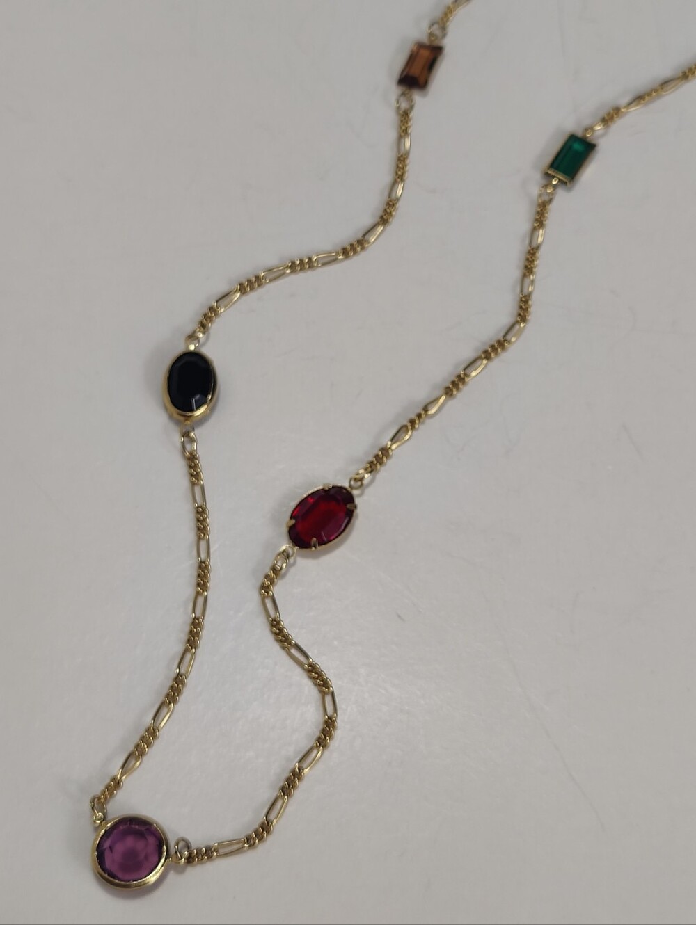 Vintage 70s Park Lane Czech Glass Necklace Multicolor Faceted Stones Gold Tone